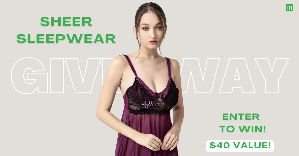 Woman wearing purple and black sheer sleepwear.