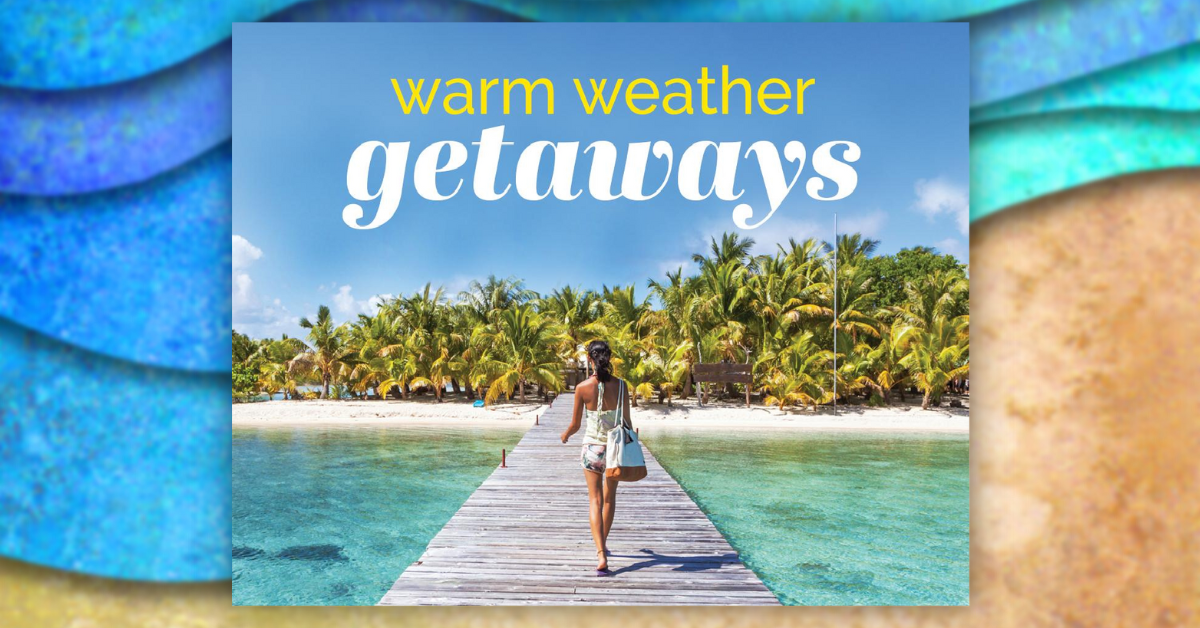 Sunny beach, warm weather getaway.